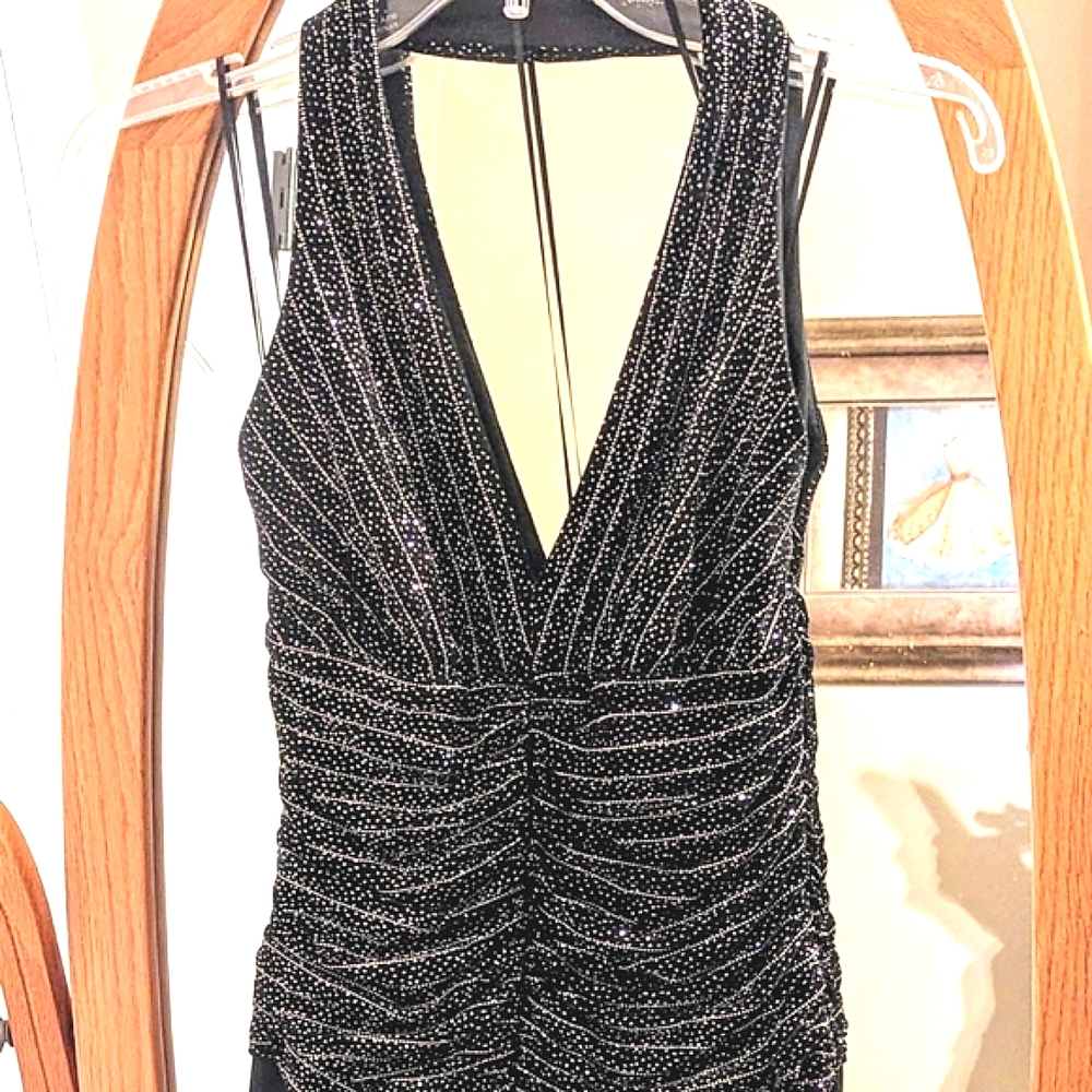Black halter dress.